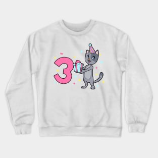 I am 3 with cat - girl birthday 3 years old Crewneck Sweatshirt